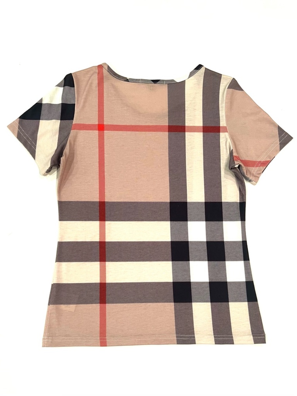 Burberry Tan Black Red Nova Check Plaid Short Sleeve Tee Shirt Womens Medium EUC - Picture 2 of 9